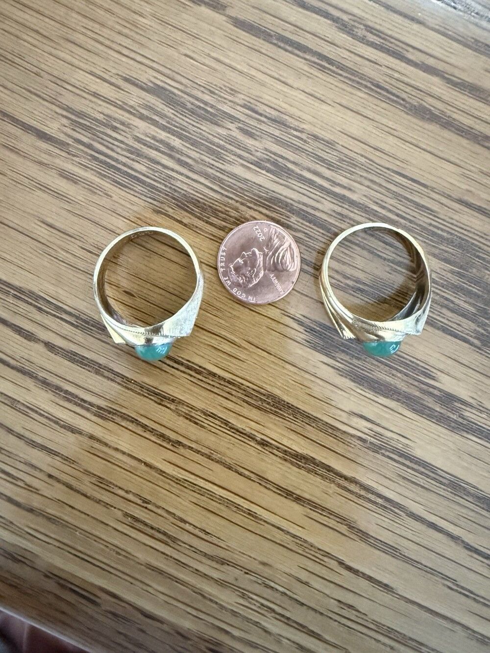Vintage ESPO Men's 10K Gold Filled Signet Ring Set of 2 Green Cabochon Size 11.5 - Picture 8 of 16
